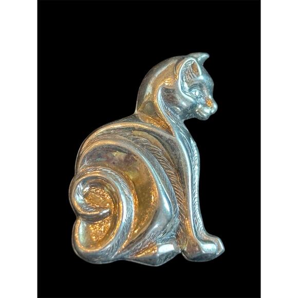 BEAU 925 Sterling Silver Vintage Modernist Cat Pin Brooch MCM - Picture 1 of 6